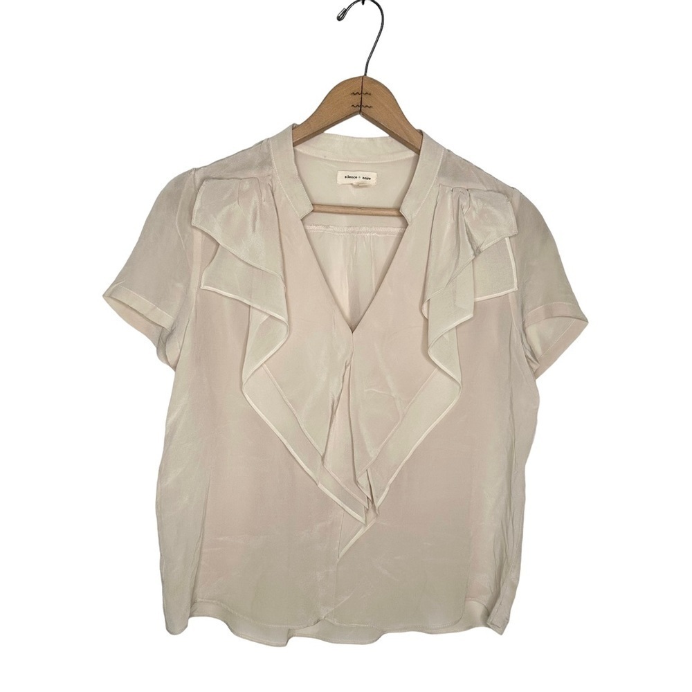 Urban Outfitters Silence + Noise Silk Short Sleeve Ruffle Front Blouse Size S